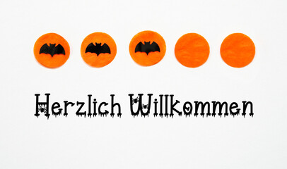Halloween Background With Bats And Text Herzlich Willkommen