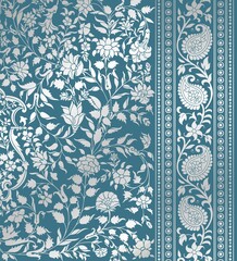 wedding card design, traditional paisley floral pattern , royal India	