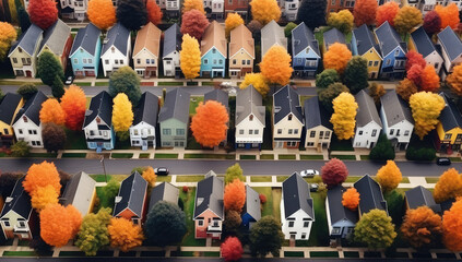row of houses in colorful autumn 