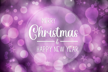 Purple Christmas Background, Shiny With Text Merry Christmas And Happy New Year