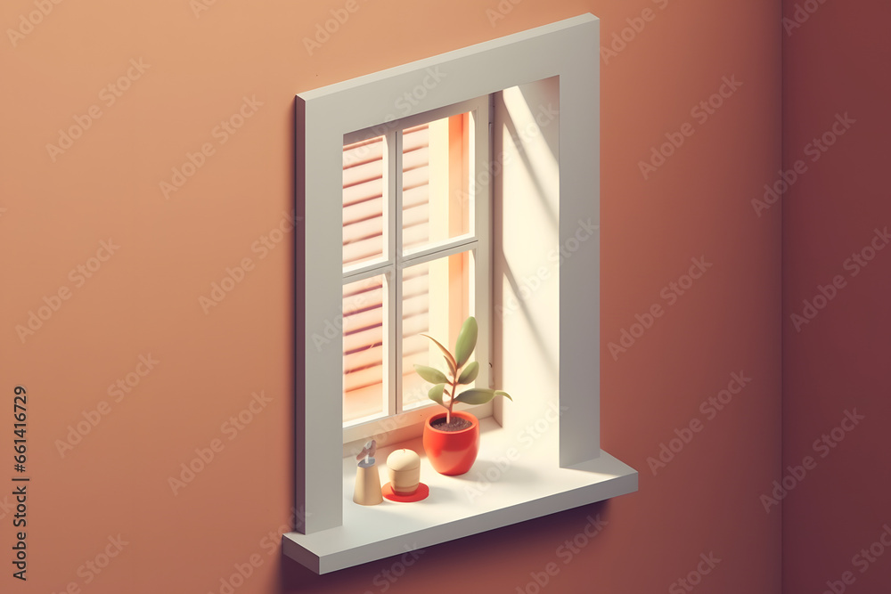 Poster plant on window simple 3d rendering style