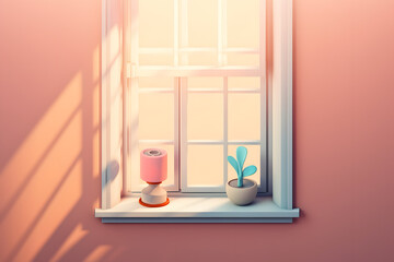 plant on window simple 3d rendering style