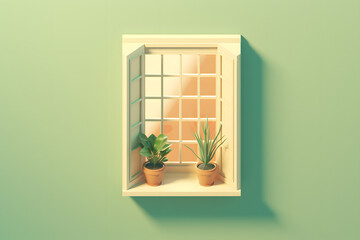 plant on window simple 3d rendering style