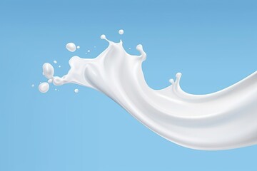 white milk or yogurt splash in wave shape isolated on blue background, 3d rendering Include clipping path, Generative AI