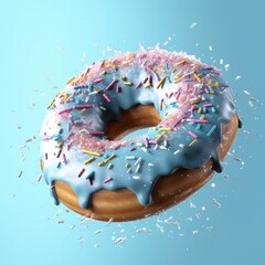 Flying Frosted sprinkled donut, Generative AI