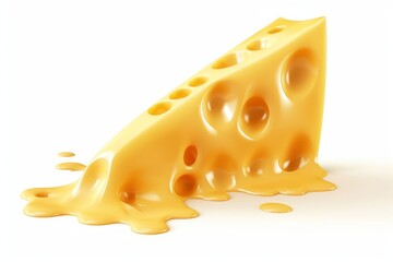 Piece of cheese with Cheese sauce isolated on white background, 3d rendering, Generative AI