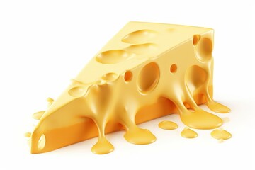 Piece of cheese with Cheese sauce isolated on white background, 3d rendering, Generative AI