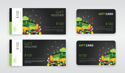 Gift voucher or gift card templates that can be utilized as regular or e-gift card. Suitable for black friday, seasonal or any other kind of sales promotion in a supermarket or grocery store