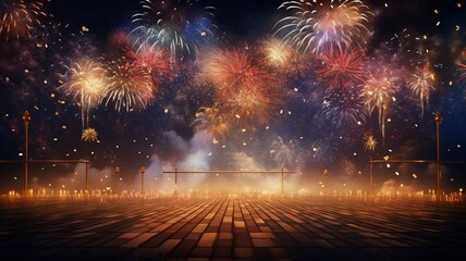 Fototapeta na wymiar happy new year, celebration 2024 sparkes, banner, beautiful landscape, generative ai