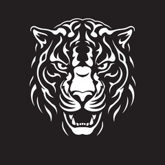 Geometric Emblem of Power in Black Simplicity of Feline Hunters Majesty in Black and White