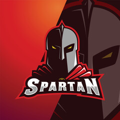 Fototapeta na wymiar Red Spartan Iron Helmet Mascot Emblem Badge Esport Logo Game Design. Identity for gamer streamer club