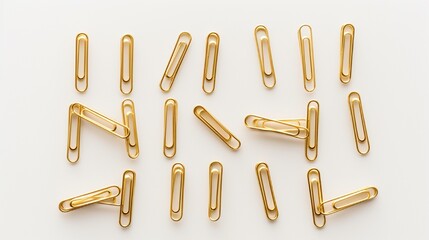 Isolated gold paperclips on a white backdrop