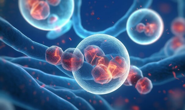 3d rendering of Human cell or Embryonic stem cell microscope background, Generative AI