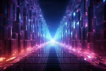 Crystalline tunnel with prismatic reflections and an otherworldly glow, Generative AI