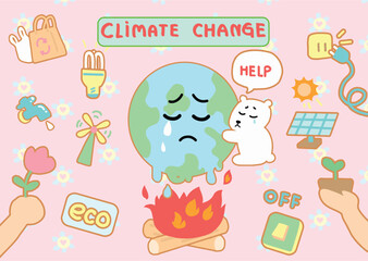Climate Change with isolate icon for eco energy-recycle use cartoon style.