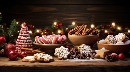 Christmas sweets background.Traditional Italian Christmas sweets on wooden background.