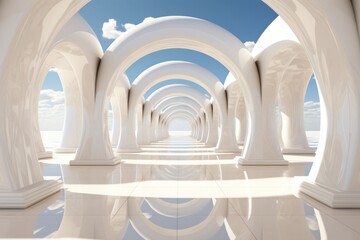 Surreal abstract tunnel with floating geometric shapes and a dreamlike atmosphere, Generative AI