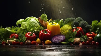 Rolgordijnen Background With Organic Fresh Vegetables. Healthy Food. Fresh food concept © HN Works