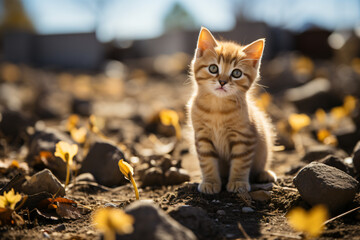 Realistic photo of an orange cat sitting against a natural background
