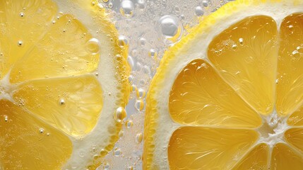 Detail of carbonated water with lemon wedge inside close up