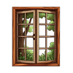 Wooden window Vector illustration isolated on white background Cartoon style