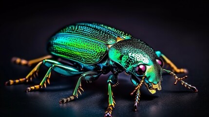 Naklejka premium Green beetle isolated on white, macro close up of Dicronorrhina micans, collection beetles, insects, Cetoniidae, coleoptera