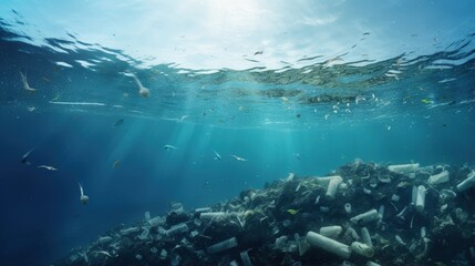 Fototapeta na wymiar Plastic water bottles pollution in ocean (Environment concept)
