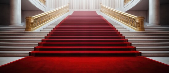 Red carpet on a stairway for important people during ceremonies or events With copyspace for text - obrazy, fototapety, plakaty