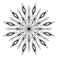 Black and white tattoo. Mandala ornament vector illustration. Snowflake in white background. Decorative design element. Coloring page design.