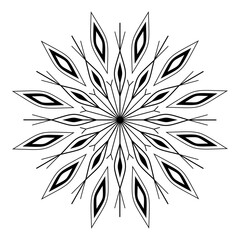 Black and white tattoo. Mandala ornament vector illustration. Snowflake in white background. Decorative design element. Coloring page design.