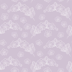 Tropical orchid flower seamless pattern, hand drawn sketch flower head in pastel blue and pink color. Vector background for surface design or textile