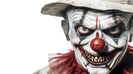 Scary Clown isolated on solid white background.Ai generative.