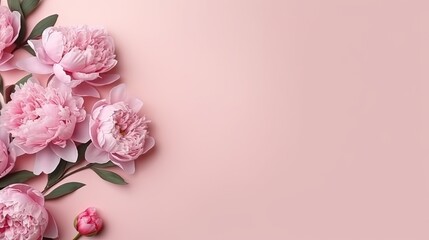 Beautiful peony flowers on pink background. Aesthetic minimalist flower composition. Valentine's Day, Mother's Day holiday concept