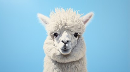White alpaca on blue background