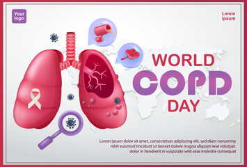 World COPD Day (Chronic Obstructive Pulmonary Disease) a lung condition that causes difficulty breathing. 3d Vector illustration, suitable for health, education and events