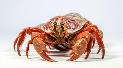 Hermit crabs with selective focus isolated on a white backdrop. Hermit crabs are decade crustaceans in the Parathyroid super-family.