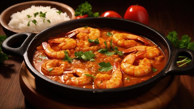 Shrimp stew, usually served with rice, mush and manioc flour. Traditional dish of Brazilian cuisine and consumed throughout the Brazilian coast.