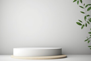 minimal white podium display for cosmetic product presentation, pedestal or platform background, Generative AI