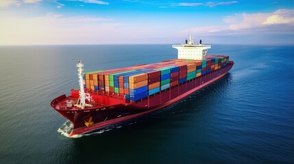 Container ship carrying container for import and export global business, Aerial view business logistic and transportation by container cargo freight ship in open sea, Freight cargo container maritime