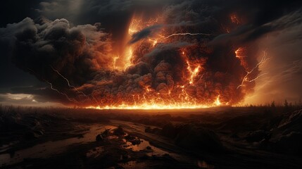 The doomsday scene of a catastrophe, 3D illustration.