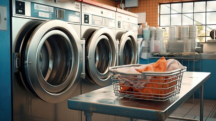 Automatic front-loading washing machine at a public launderette