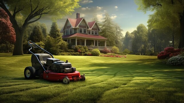 The lawn is mown with the lawn mower