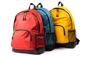 School bags on white background