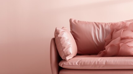 Closeup of muted pink lounge chair. Modern minimalist home living room interior. materials for furniture finishing