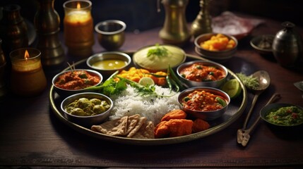 Indian food platter / Hindu Veg Thali, selective focus - obrazy, fototapety, plakaty
