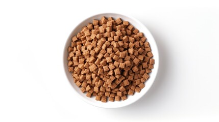 dry pet food in bowl on white background top view