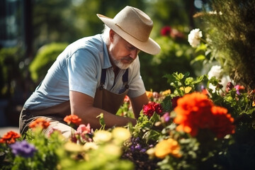 Man working farmer organic flower plant gardener agriculture business picking harvesting horticulture