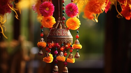 Beautiful colorful handmade wind chimes for Haldi and mehndi decoration.