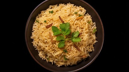 Isolated Turkish rice pilaf with orzo in a plate. Top view.