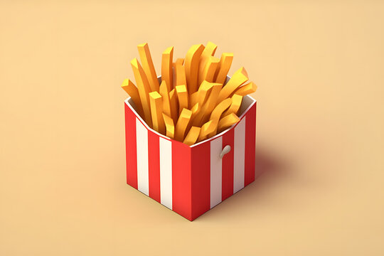 French Fries 3d rendering isometric style